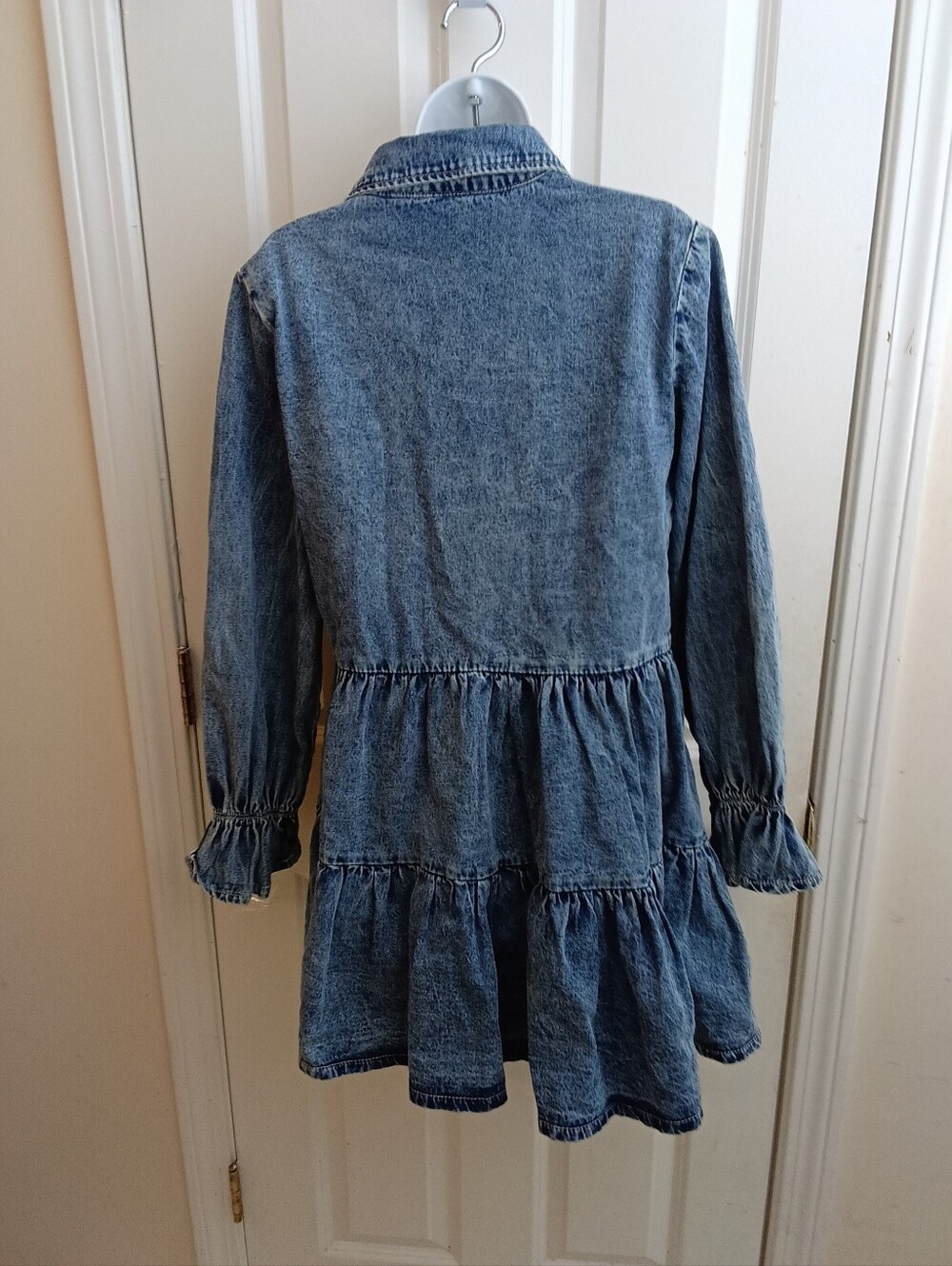 Washed Blue Denim Tiered Shirt Mini Dress Size Medium - Picture 6 of 8